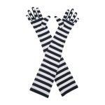 Black and white bold striped opera-length costume gloves, 21 inches