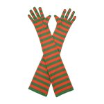 Red and green bold striped opera-length costume gloves, 21 inches