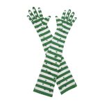 Green and white shamrock striped opera-length costume gloves, 21 inches
